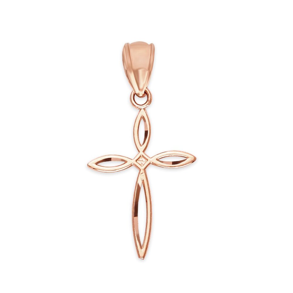 Solid 10k Rose Gold Cross Pendant - Minimalist Religious Jewelry Gifts for Women